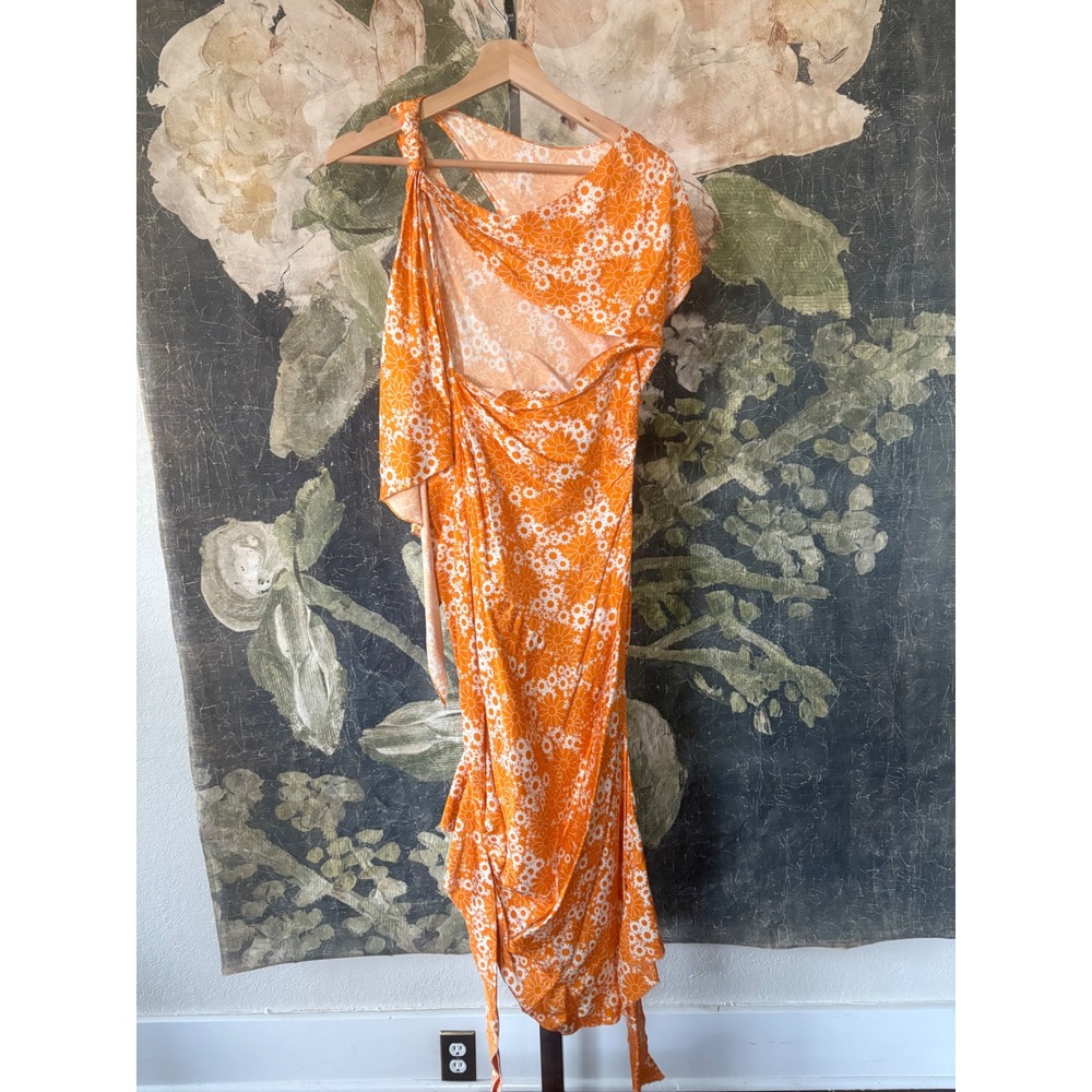 Commission Snipped Daisy Floral Asymmetric Ruched Dress Size 4 - Picture 8 of 10